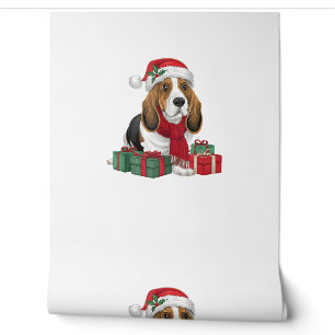 Papel Pintado Navidades de perro de Hound Basset Traje a Santa H