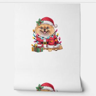 Papel Pintado Navidades de perro de Santa Pomerania iluminan Nav