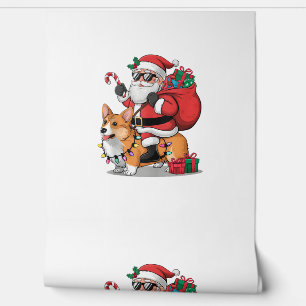Papel Pintado Navidades de perro de Santa Riding Corgi
