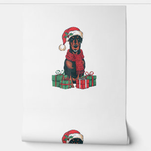 Papel Pintado Navidades de Perro Doberman de Santa Hat Lughting