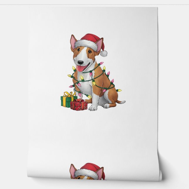 Papel Pintado Navidades de perros de Santa Hat Bull Terrier (Desenrollar)