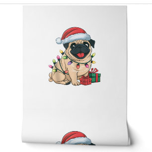 Papel Pintado Navidades de perros de Santa Hat Pug Lughting