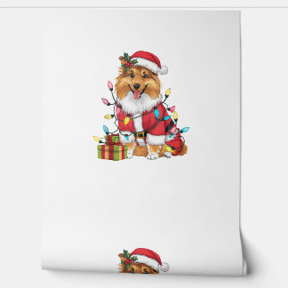 Papel Pintado Navidades de perros de Santa Sheltie iluminando Na