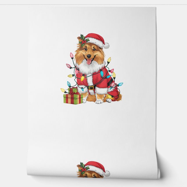 Papel Pintado Navidades de perros de Santa Sheltie iluminando Na (Desenrollar)