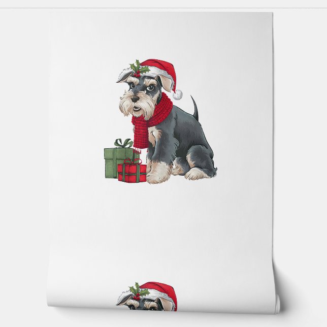 Papel Pintado Navidades de perros Schnauzer vacacionales Santa G (Desenrollar)