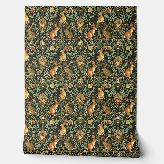 Papel Pintado Navidades de William Morris Woodland Floral Rabbit (Desenrollar)