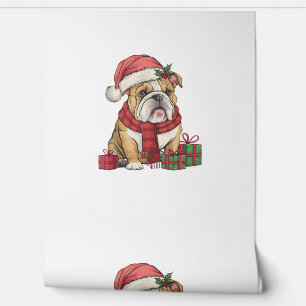 Papel Pintado Navidades del Bulldog inglés Xmas Lighting Santa H