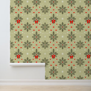 Papel Pintado Navidades elegantes Patrón de Pino y Bow