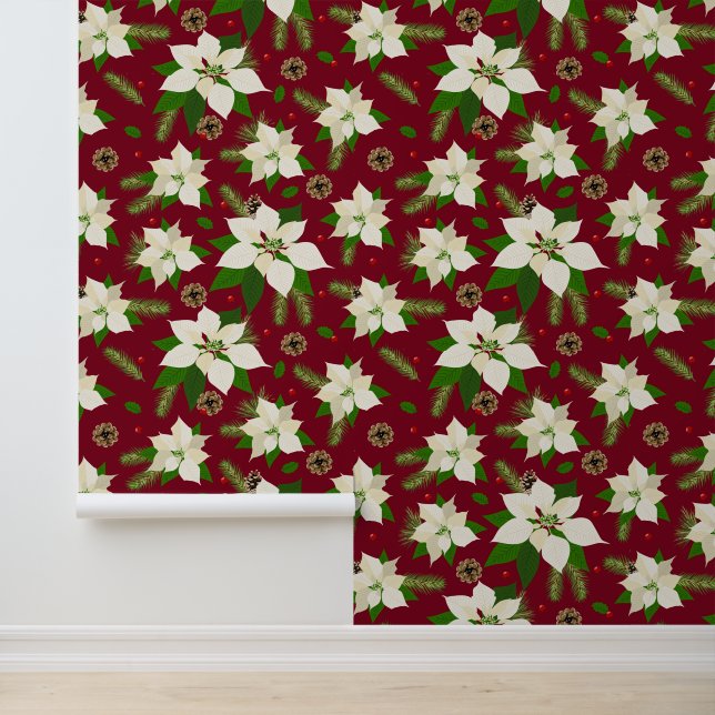 Papel Pintado Navidades festivos con flores de azulejo (Solicitud)