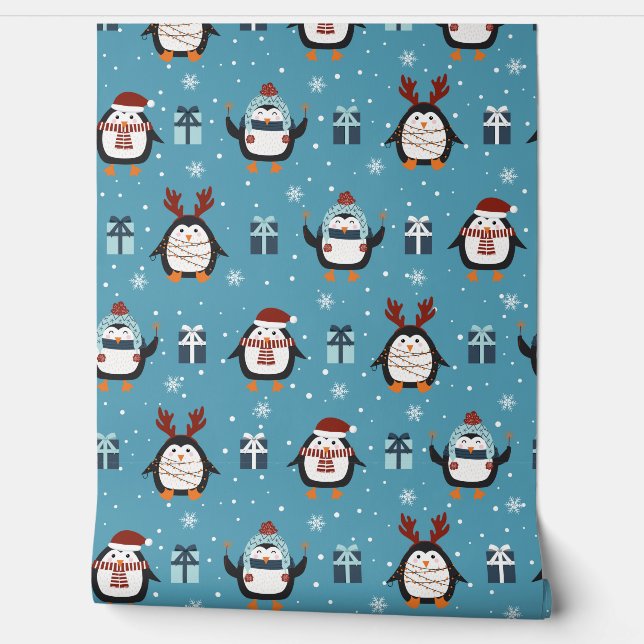 Papel Pintado Navidades festivos con tintes de pingüino (Desenrollar)