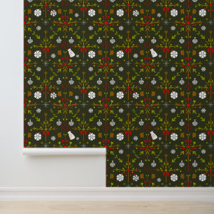 Papel Pintado Navidades festivos Diseño del patrón de arte folcl