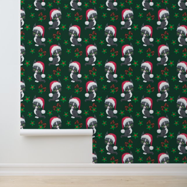 Papel Pintado Navidades festivos gato de patrón de azulejos (Solicitud)