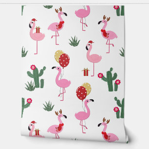 Papel Pintado Navidades Fiesta Flamingo Rosa   Vacaciones