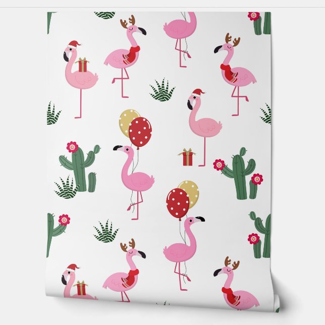 Papel Pintado Navidades Fiesta Flamingo Rosa | Vacaciones (Desenrollar)
