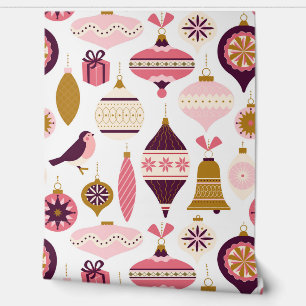 Papel Pintado Navidades Holiday Vintage Retro Decoraciones Baubl