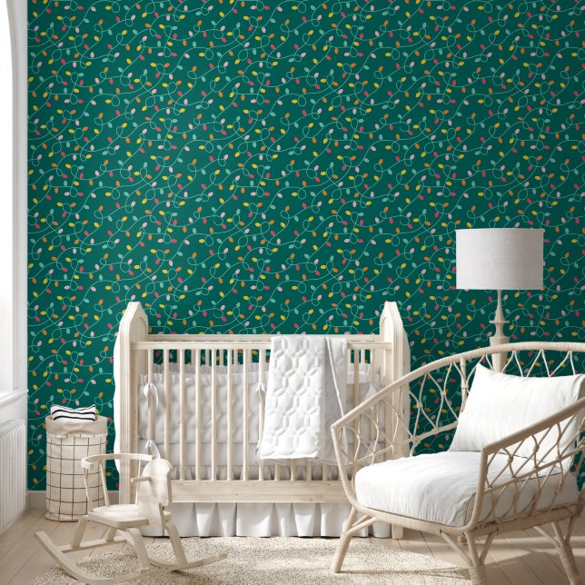 Papel Pintado Navidades iluminan el fondo Verde azulado (Niños)