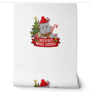 Papel Pintado Navidades Merry Moo Deng Cute Baby Hippo Bouncy Ap