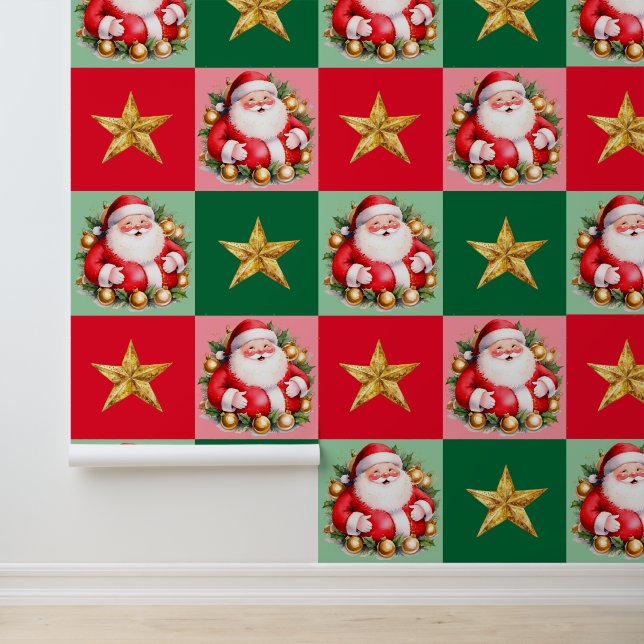 Papel Pintado Navidades Retro Santa Claus Tartan Plaid (Solicitud)