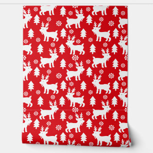 Papel Pintado Navidades rojos curados Patrón de renos Niños Guar