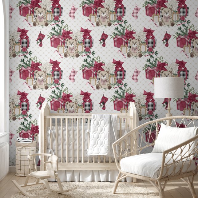 Papel Pintado Navidades Teddy Bears Stockings Presenta Enfermerí (Niños)