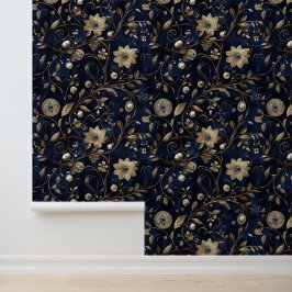 Papel Pintado Navy Blue Gold Jewel Floral