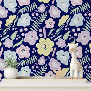 Papel Pintado Negrita Azul Amarillo Púrpura Floral Pega y Pega