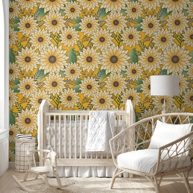Papel Pintado Negrita Floral Amarillo Sunflower Garden (Niños)