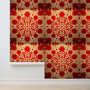 Papel Pintado Negrita Mandala roja en fondo dorado