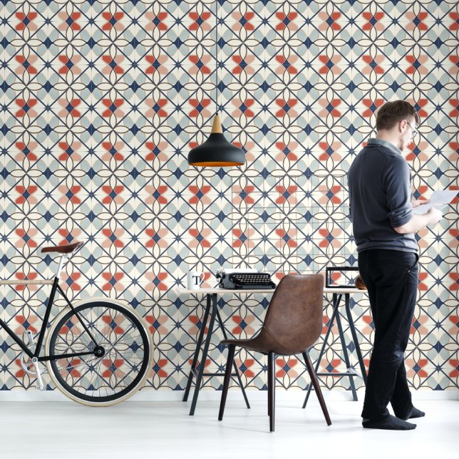 Papel Pintado Negrita Resumen Azul Beige Terracota Tile Marroquí (Subido por el creador)