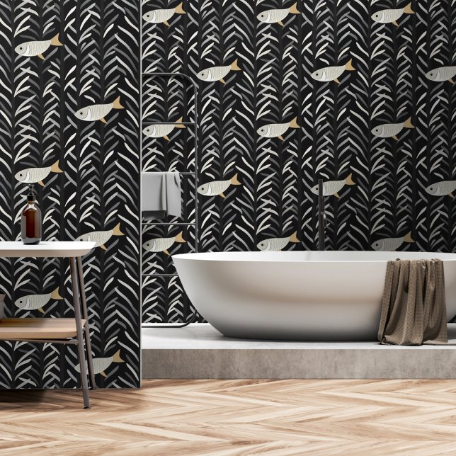 Papel Pintado Negrita Resumen Pescado negro y blanco extraído (Subido por el creador)