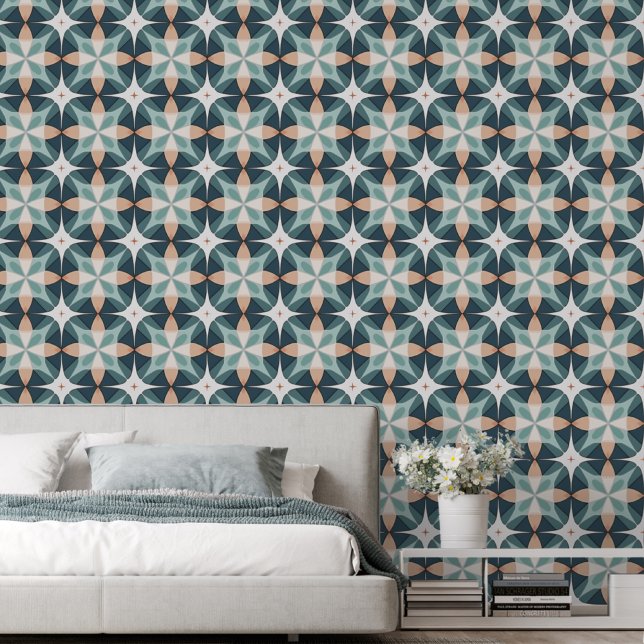 Papel Pintado Negrita Resumen Verde azulado y Peach Moroccan Til (Subido por el creador)
