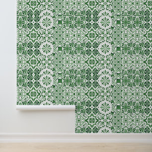 Papel Pintado Negrita y divertido mosaico mediterráneo verde