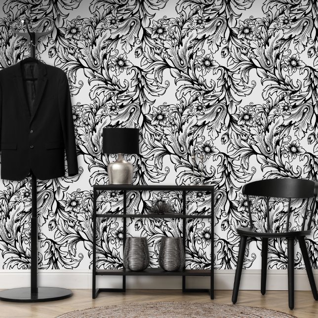Papel Pintado Negro barroco de la hoja de Acanthus (Subido por el creador)