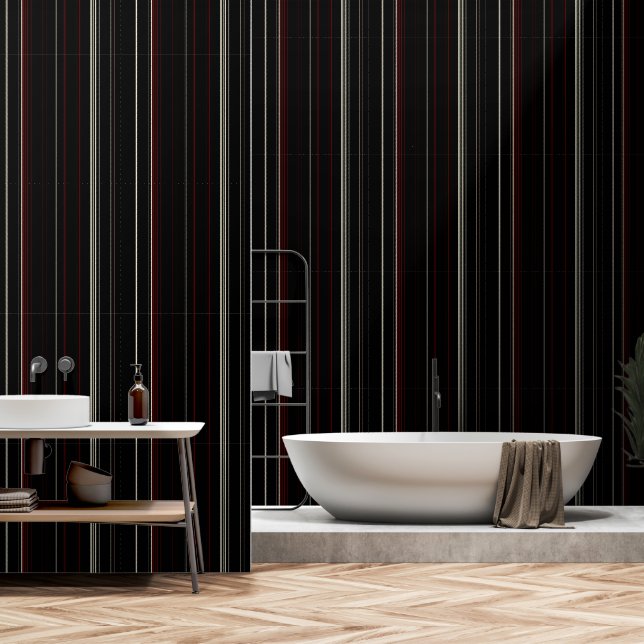 Papel Pintado Negro con franjas rojas y blancas (Baño)