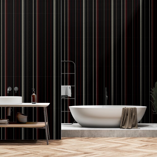 Papel Pintado Negro con pinzas rojas y blancas (Baño)