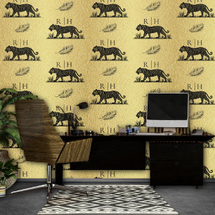 Papel Pintado Negro Dorado Estampado Animal