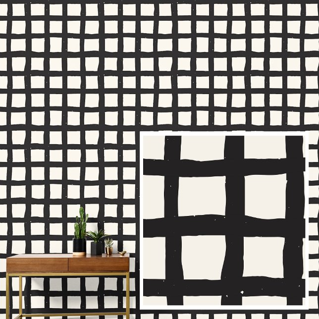 Papel Pintado Negro en cuadrados de cuadrícula ósea (Subido por el creador)