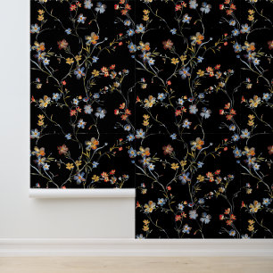 Papel Pintado Negro flor pintado