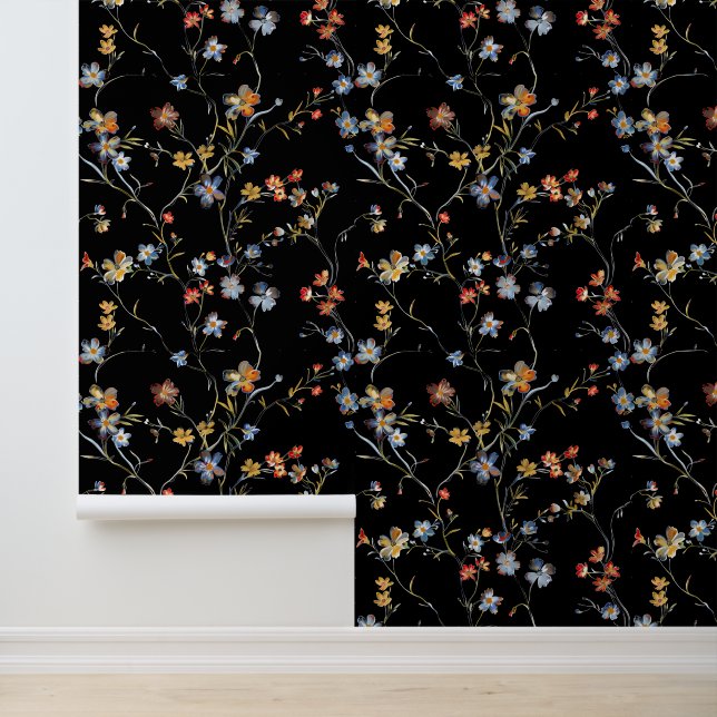 Papel Pintado Negro flor pintado (Solicitud)