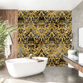 Papel Pintado Negro francés real y barroco dorado