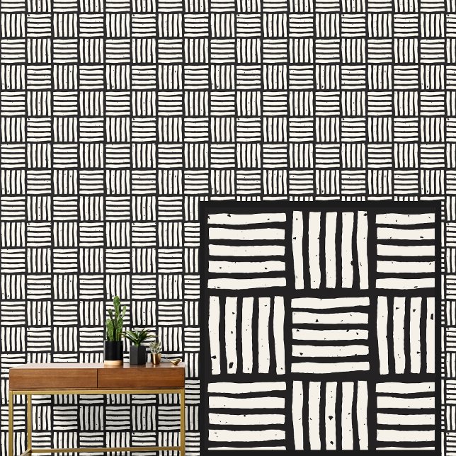 Papel Pintado Negro sobre Cuadrado Óseo Cuadrados Tejidos de Bal (Subido por el creador)