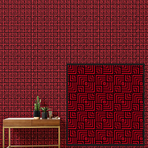 Papel Pintado Negro sobre cuadrados geométricos rojos que superp