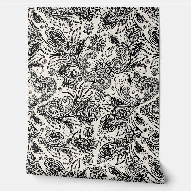 Papel Pintado Negro y blanco paisley (Desenrollar)