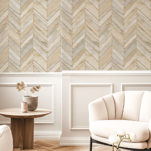 Papel Pintado Neutral Beige Herringbone Chevron
