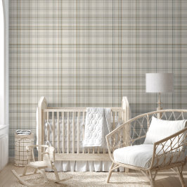 Papel Pintado Neutral Beige Plaid-Moderno Farmhouse Acento de Ta