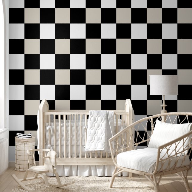 Papel Pintado Neutral Retro Checkerboard  (Niños)