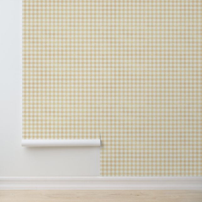 Papel Pintado Neutral Rustic Beige Cream Small Gingham Pattern (Solicitud)