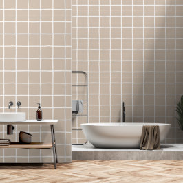 Papel Pintado Neutral Taupe Grid Checkered Scandi Minimalist