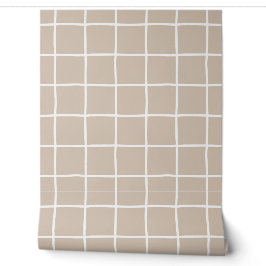 Papel Pintado Neutral Taupe Grid Checkered Scandi Minimalist