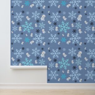 Papel Pintado Nieves y copos de nieve en azul verde azulado